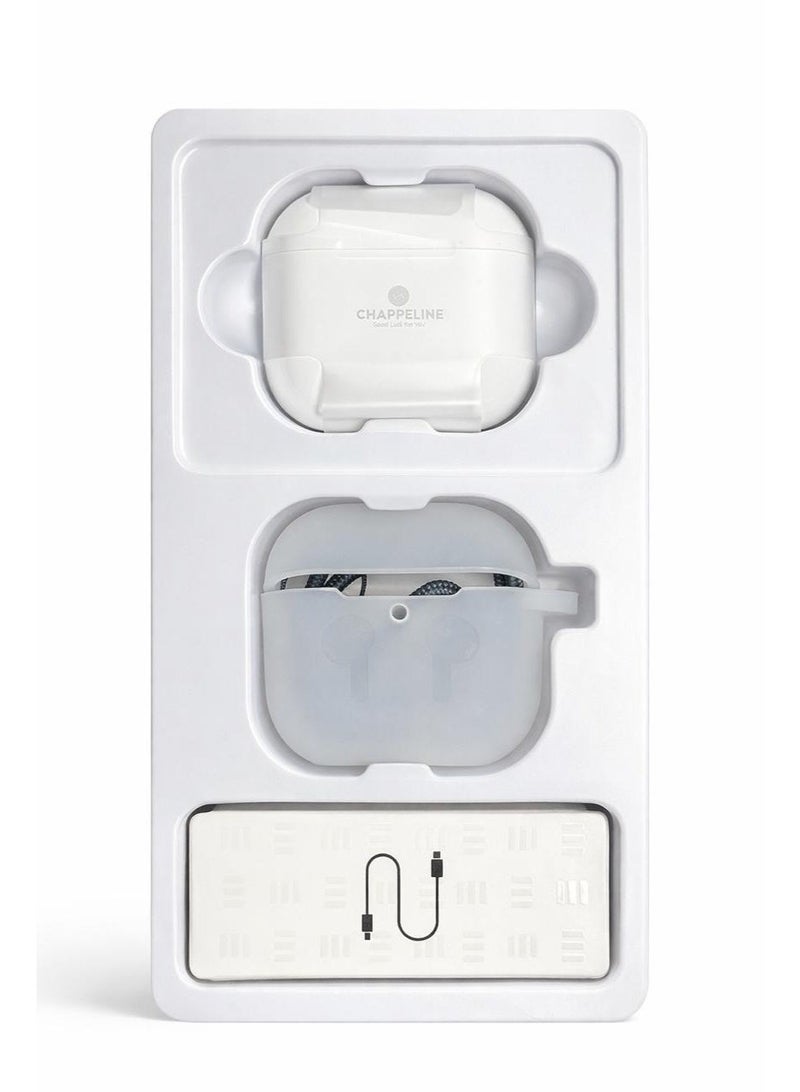 تشابي لاين  Chappeline سماعات رأس لاسلكية ستيريو TWS BL13، بلوتوث 5.3، مع حافظة سيليكون وحزام وكابل شحن Type-C، أبيض، 4 في 1 - Image 2